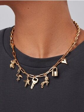 New Jenny Bird Gold Charm Necklace with Mixed Pendant Charms
